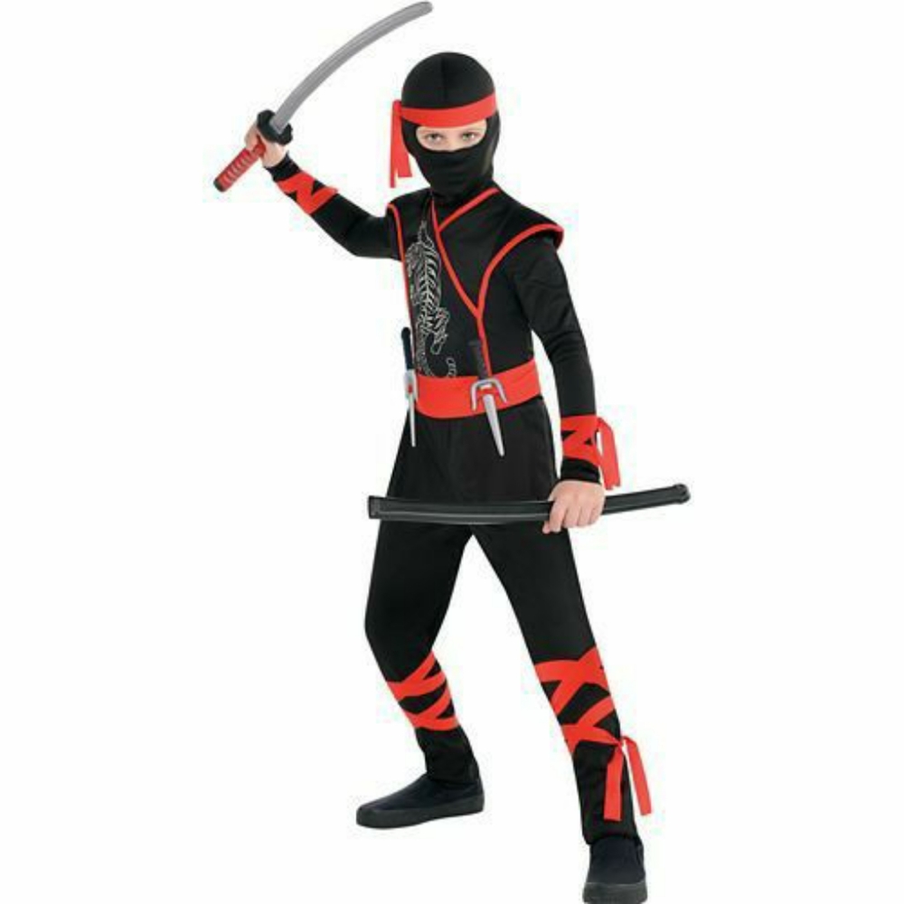 🥷 Child's Large Black & Red Shadow Ninja Halloween Costume w/ Daggers